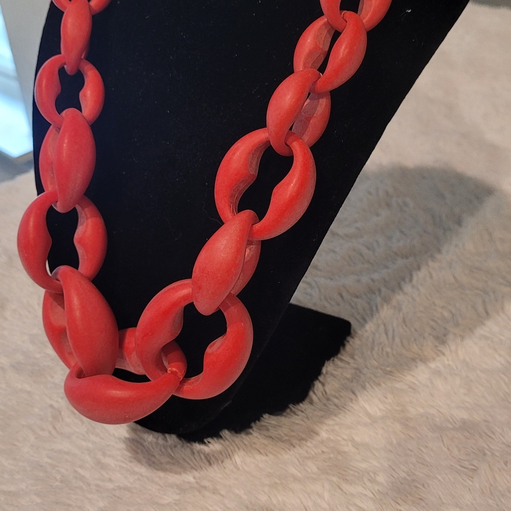 Bold Red Chain-Link Statement Necklace - image 1